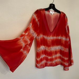 ALEXIS xs silk chiffon orange lavender tie dye blouse sheer summer